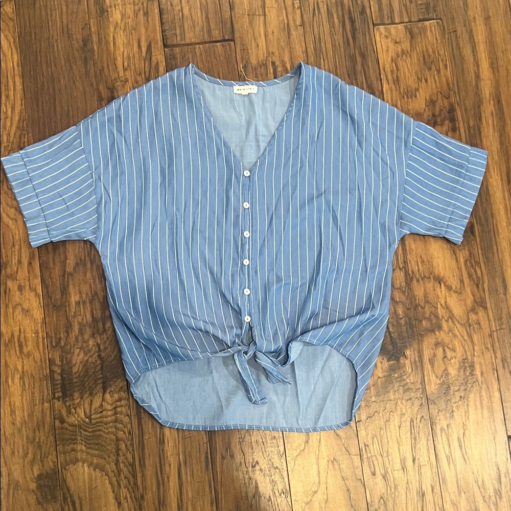 Blue Striped Button-Up Blouse